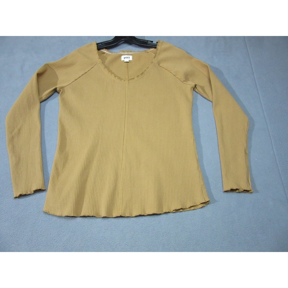 Pact Top Womens 2XL Brown Ribbed Knit Organic Cotton Stretch Preppy